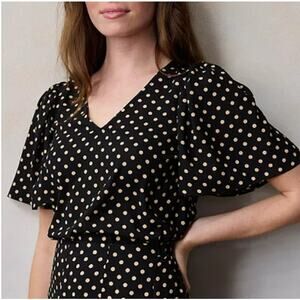 New LC Lauren Conrad Womens XL Top Blouse Short Sleeve Polka Dot Flutter V Neck